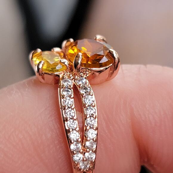 Elegant Rose Gold Plated Simulated Citrine Ring, Size 7 - Picture 3 of 9